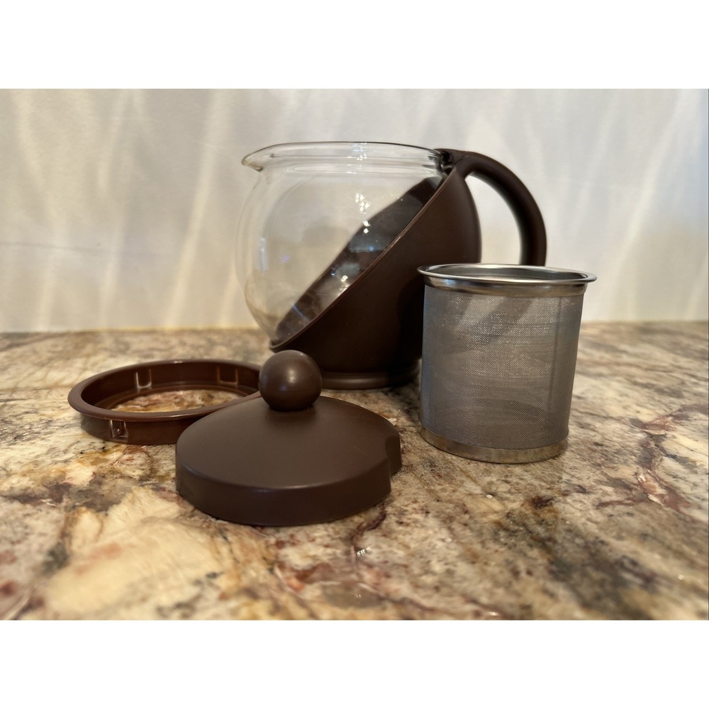 Premier Housewares Glass Globe Teapot Steel Infuser Brown Modern 1 Cup